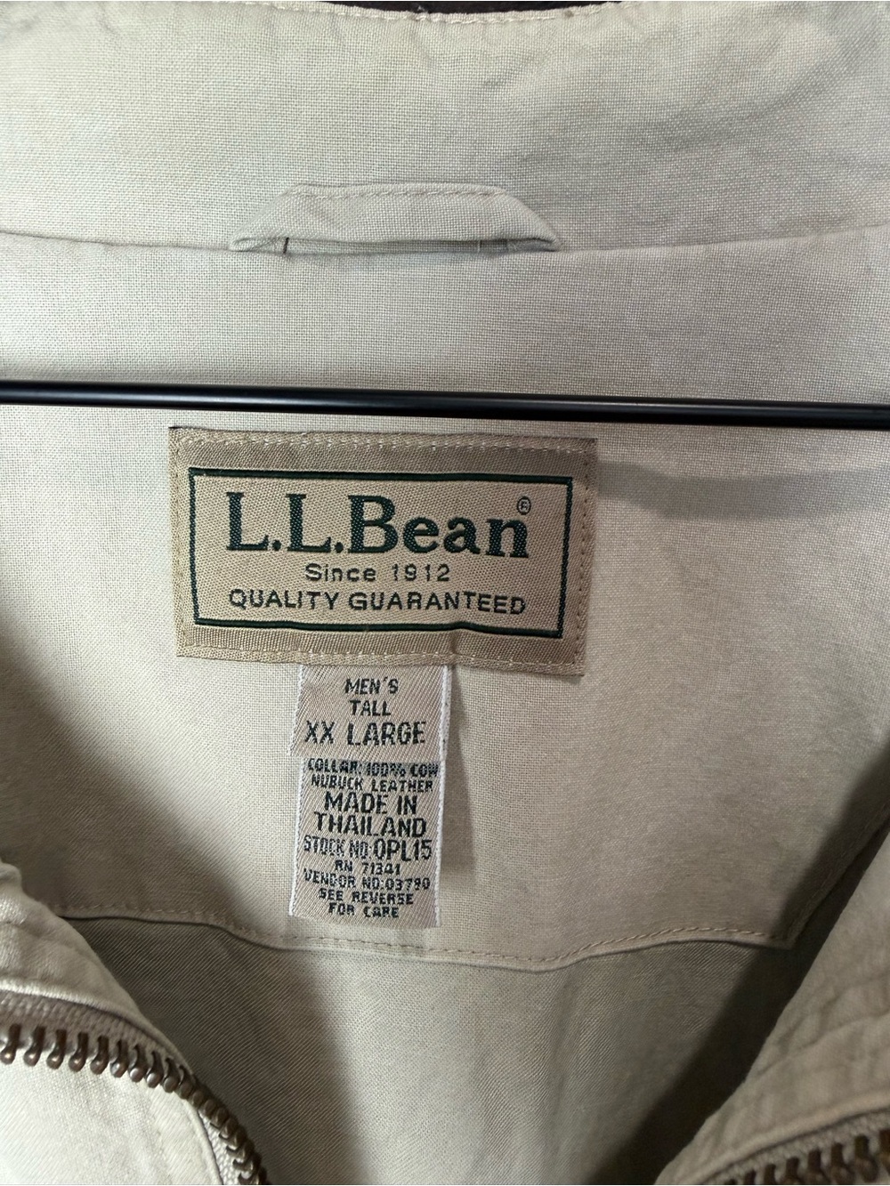 L.L.Bean Chore Jacket Canvas Barn Coat Leather Collar Beige XXL Tall - Picture 4 of 9
